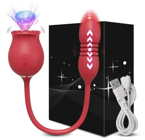 Vibromasseur Rose-Succion 3 en 1 – Succion, Vibration & Poussée